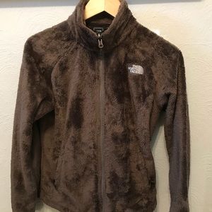 Fuzzy brown northface fleece jacket